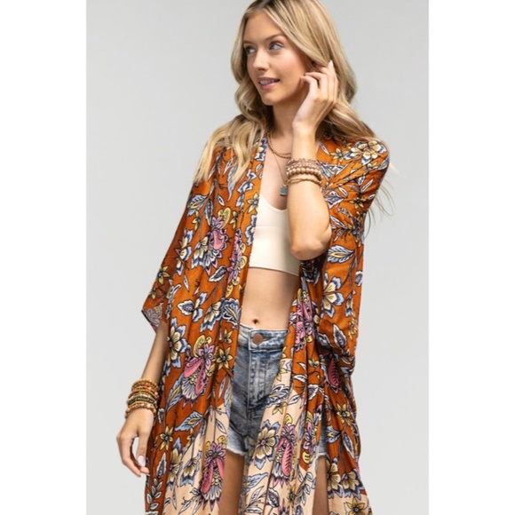 SOLD OUT Multi Color Garden Spring Floral Boho Bohemian Kimono Wrap Coverup - Picture 2 of 6